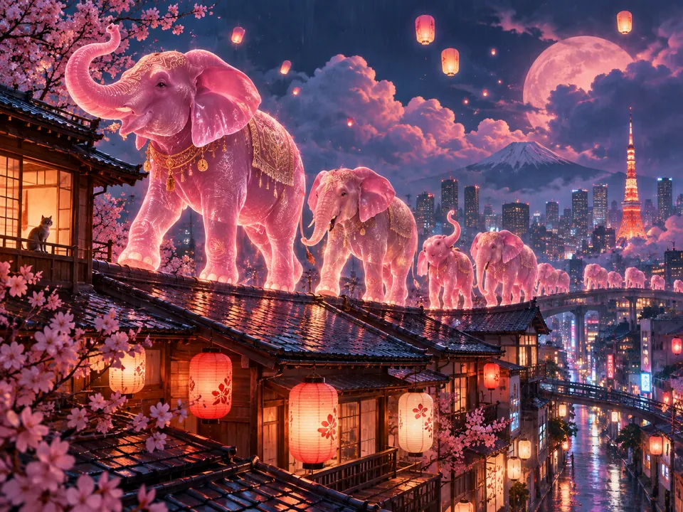 Editorial illustration for Pink Elephants